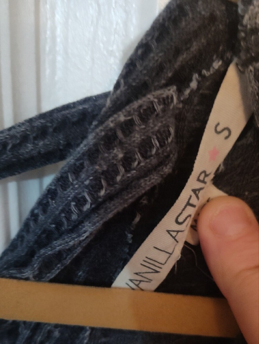 Vanilla Star Charcoal Gray Waffle Knit Open-Front Cardigan with Lace-Up Back - Picture 2 of 3